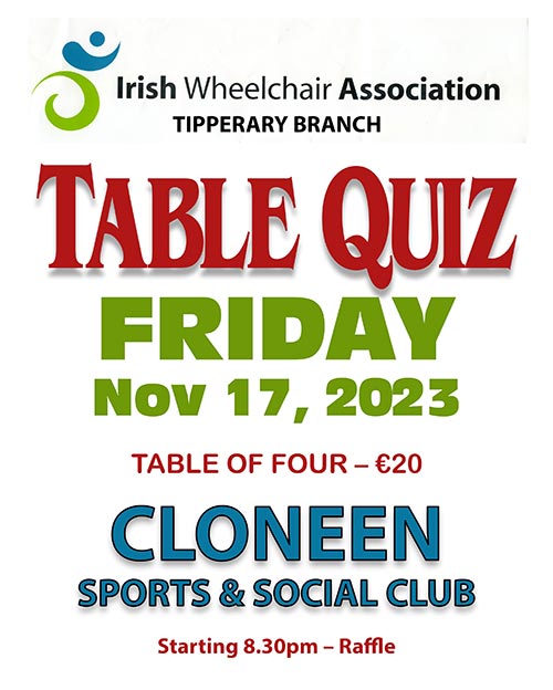 Table Quiz in aid of Tipperary Branch IWA