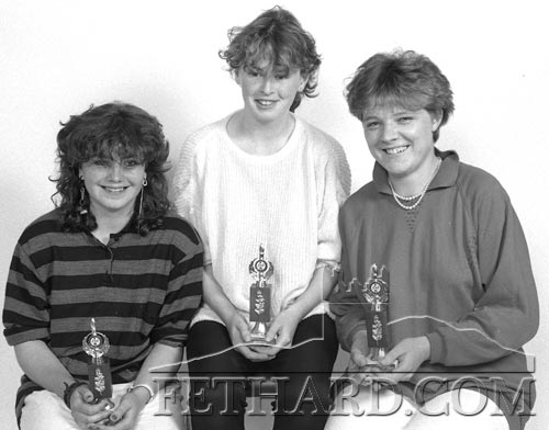 Runners up in the Ladies racquetball team competition held  in Fethard Sports Centre in June 1987 L to R: Monica Kenny, Susan Oâ€™Meara and Mary Burke.